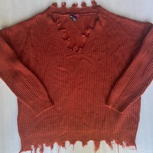 Say What Chunky Burnt Orange Fringe Distressed Sweater Size 2X